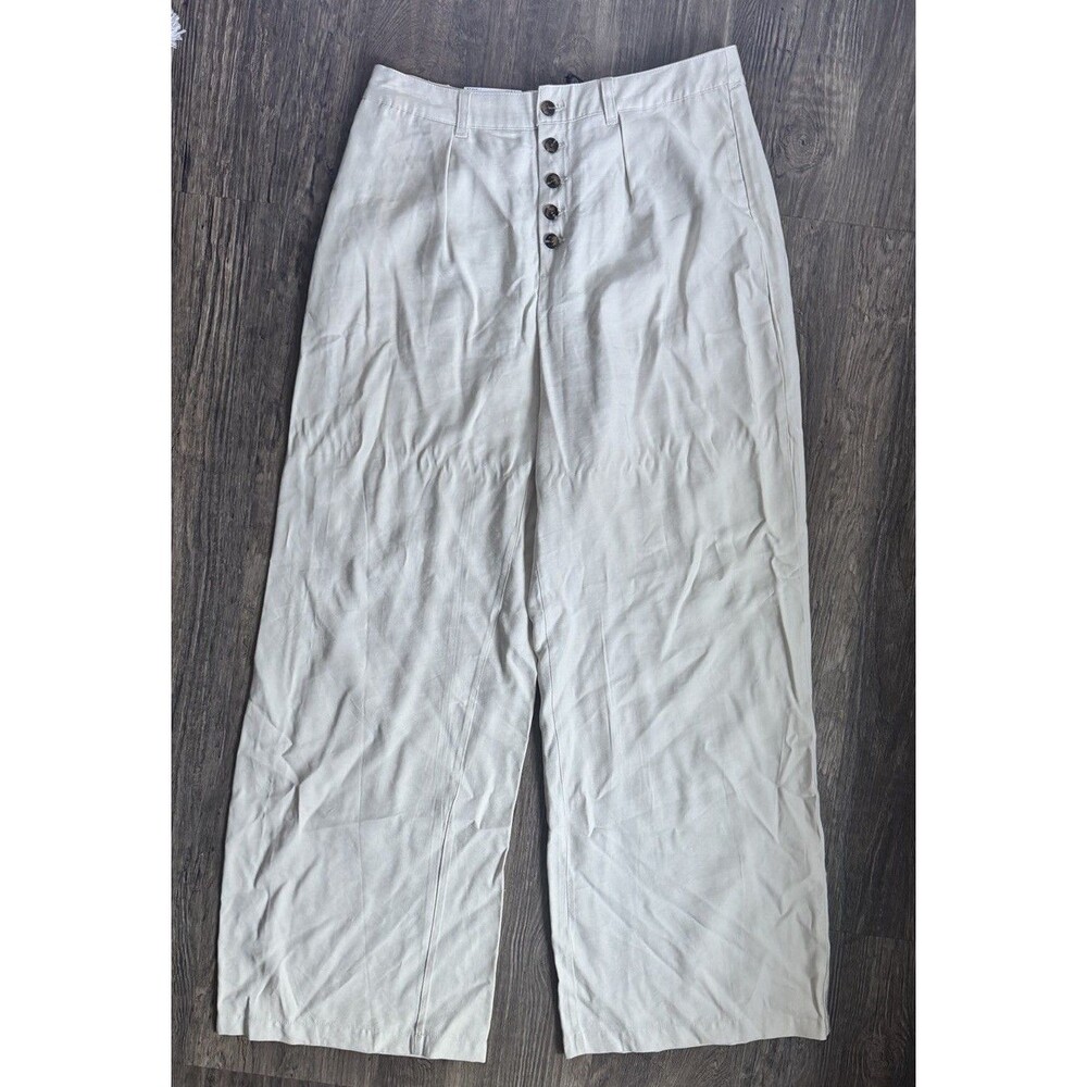 Who What Wear Dress Pants Sz 12 Women Cream Wide Leg Pleated Solid High Rise NWT